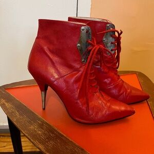 Metal detailed, Red Witch Lace-Up Stiletto Boots
